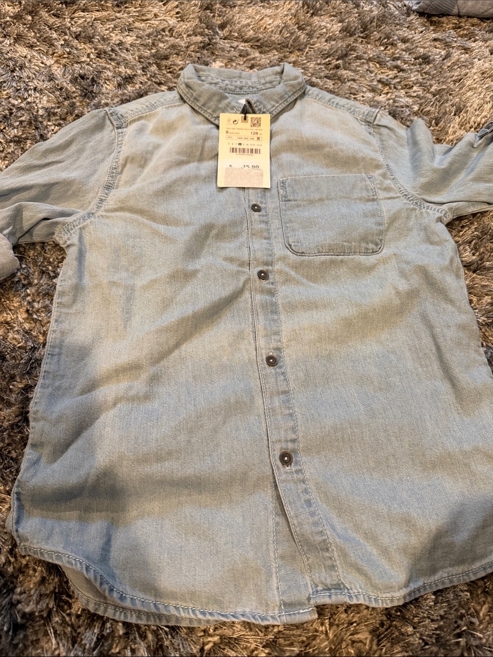 NWT Zara Light Denim Button-Down Shirt in Pale Blue